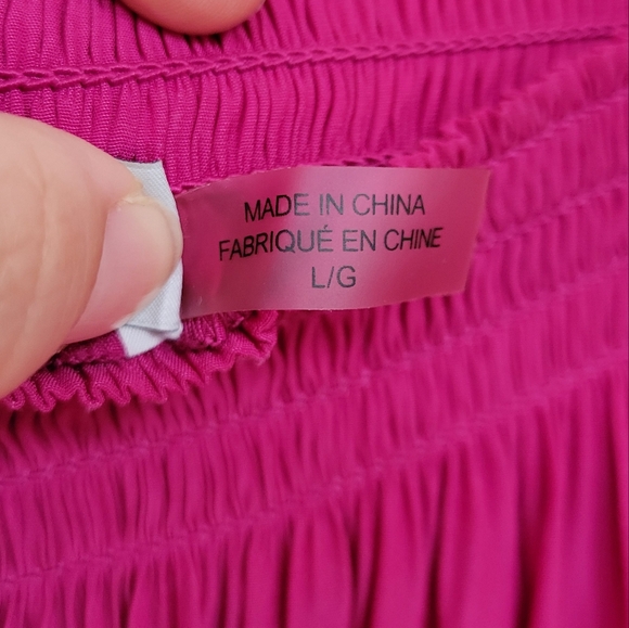 Ramy Brook Jessica Off Shoulder Dress in Fuschia, Size L, Asymmetric Hanky Hem - Picture 9 of 10